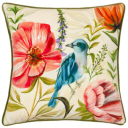 Wylder Nectar Garden Bluebird Piped Velvet Cushion Cover - thumbnail 1