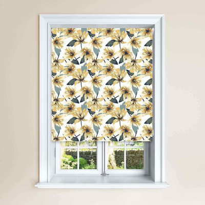 Lister Cartwright Floral & Leaf Ochre Blackout Roller Blinds Easy Fit Child Safety Included (180 X 140 Cm) - image 1
