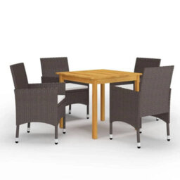 Berkfield 5 Piece Garden Dining Set With Cushions Brown