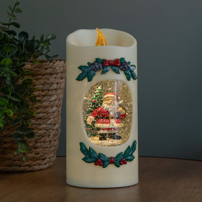 Samuel Alexander 20Cm Dual Powered Light Up Christmas Pillar Candle Water Spiner With Santa And Leds - image 1
