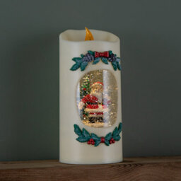 Samuel Alexander 20Cm Dual Powered Light Up Christmas Pillar Candle Water Spiner With Santa And Leds - thumbnail 2