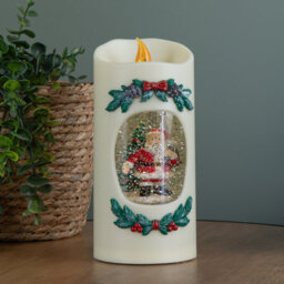 Samuel Alexander 20Cm Dual Powered Light Up Christmas Pillar Candle Water Spiner With Santa And Leds - thumbnail 3