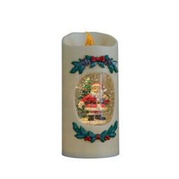 Samuel Alexander 20Cm Dual Powered Light Up Christmas Pillar Candle Water Spiner With Santa And Leds - thumbnail 9