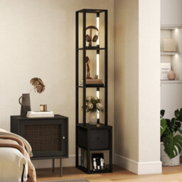 Homcom Floor Lamp With Shelves, Led Standing Lamp With Fabric Drawer, Black