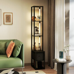 Homcom Floor Lamp With Shelves, Led Standing Lamp With Fabric Drawer, Black - thumbnail 7