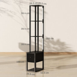 Homcom Floor Lamp With Shelves, Led Standing Lamp With Fabric Drawer, Black - thumbnail 3