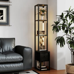 Homcom Floor Lamp With Shelves, Led Standing Lamp With Fabric Drawer, Black - thumbnail 8