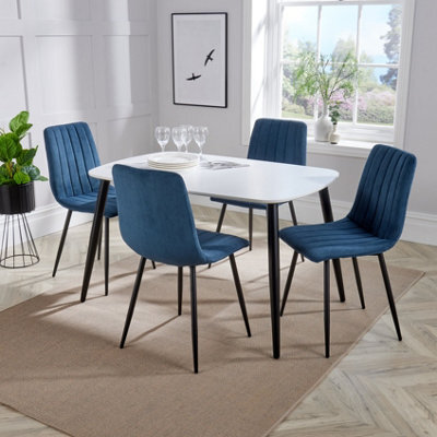 Core Products Aspen White 120Cm Rectangular Dining Table With 4 Blue Cord Fabric Straight Stitch Design Chairs - image 1