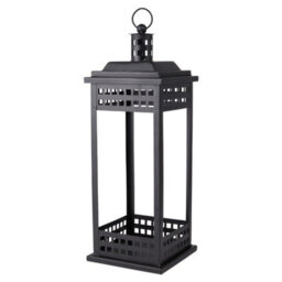 Living And Home 2 Piece Black Metal Lantern Candle Holders With Glass Panels Vintage Hanging Lantern - thumbnail 6