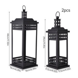 Living And Home 2 Piece Black Metal Lantern Candle Holders With Glass Panels Vintage Hanging Lantern - thumbnail 9
