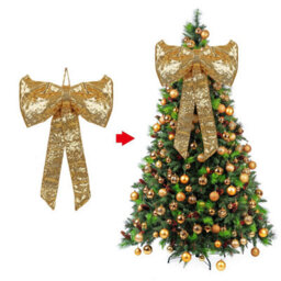 Large Gold Christmas Bow 40X70Cm Velvet Sequin Decorative Bow For Xmas Tree Topper Front Door Wreaths And Garlands Gold - thumbnail 2