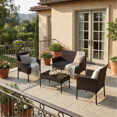 Songmics Patio Conversation Set, 4-Piece Rattan Lounge Furniture With Table And Chairs, For Balcony Or Garden, Brown And Beige - image 1