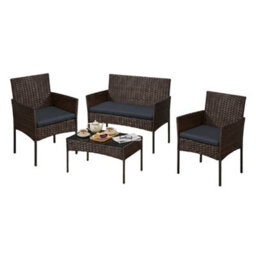 Songmics Patio Conversation Set, 4-Piece Rattan Lounge Furniture With Table And Chairs, For Balcony Or Garden, Brown And Beige - thumbnail 7