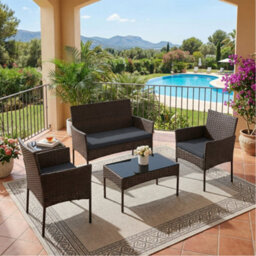 Songmics Patio Conversation Set, 4-Piece Rattan Lounge Furniture With Table And Chairs, For Balcony Or Garden, Brown And Beige - thumbnail 2