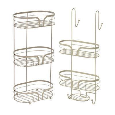 Showerdrape Dante Beige Freestanding Floor Caddy And 2 Tier Over Door Hook Shower Caddy - image 1