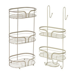 Showerdrape Dante Beige Freestanding Floor Caddy And 2 Tier Over Door Hook Shower Caddy - thumbnail 1