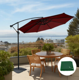Sundaze 3M Wine Red Garden Banana Parasol Cantilever Umbrella Patio Hanging, Base & Weather Protective Cover - thumbnail 1