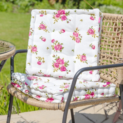 Dibor Set Of 2 Pink Floral Print Garden Outdoor Cushion Chair Seat Pad Cushions L40Cm X W40Cm - image 1