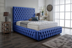 UKBEDFURNITURE Duchess Blue Plush Valvet Upholstered Bed Frame Only- Blackboard - 54 Inch Headboard - thumbnail 1
