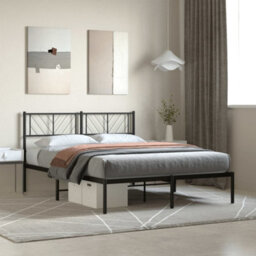 Berkfield Metal Bed Frame With Headboard Black 135X190 Cm - thumbnail 1