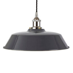 Slate Grey Chancery Painted Dome Pendant Light With Nickel Lamp Holder And Black Twisted Cable - Se Home