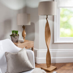 Table Lamp Oak Effect Resin & Natural Linen 10W Led E27 Base & Shade - thumbnail 3