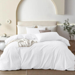Oxford Homeware White King Plain Dyed Duvet Cover, Fitted Sheet & Pillowcases Set 4 Piece Bed Sets - thumbnail 1