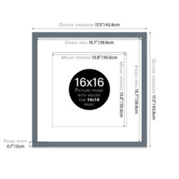 "16X16"" Grey Picture Frame - 16X16"" Square Frame With 14X14"" Mount For 16X16""/14X14"" Pictures Vintage Style Photo Display, 1 Pack" - thumbnail 2