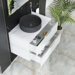 Royal Bathrooms Evora 800mm Matt White Fluted Wall Hung Countertop Vanity Unit 2 Drawer With Art Round Basin - thumbnail 3
