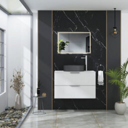 Royal Bathrooms Evora 800mm Matt White Fluted Wall Hung Countertop Vanity Unit 2 Drawer With Art Round Basin - thumbnail 2