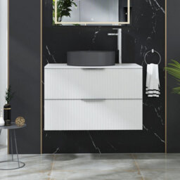 Royal Bathrooms Evora 800mm Matt White Fluted Wall Hung Countertop Vanity Unit 2 Drawer With Art Round Basin - thumbnail 1