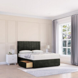 "Sloomy 4Ft Kansas Dumfries Graphite Memory Foam Bed Set With 2 Drawers, Mattress & 54"" Headboard - Small Double"