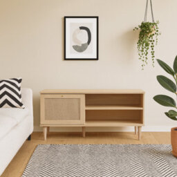 Wyld Haus Bergen Rattan Tv Unit Natural Weave 1 Door 2 Shelves 43-55In