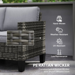 Outsunny Rattan Sofa With Cushions, 2 Seater Garden Furniture, Dark Grey - thumbnail 5