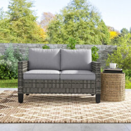 Outsunny Rattan Sofa With Cushions, 2 Seater Garden Furniture, Dark Grey - thumbnail 9