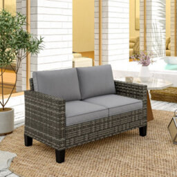 Outsunny Rattan Sofa With Cushions, 2 Seater Garden Furniture, Dark Grey - thumbnail 8