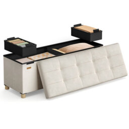 LEDREM Storage Ottoman, 38 X 110 X 40 Cm, Folding Storage Bench With Lid, Footstool, Footrest, 112 L, Velvet Surface, For Bedroom - thumbnail 3