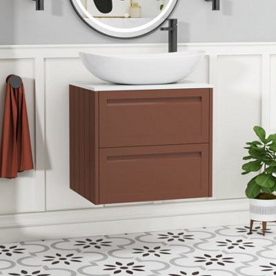 Royal Bathrooms Royal Bathroom Elmore 600mm Terracotta Clay Wall Mounted Bathroom Vanity Unit 2 Drawer Plain White Worktop With Cesar Basin - image 1