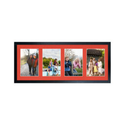 AK Frames 50X20Cm Black Sleek Multi Photo Frame With Poppy Red Mount - Holds 4 Apertures (4X) 6X4 Photos - thumbnail 1