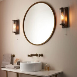 Dark Bronze Bathroom Wall Light & Ribbed Cylinder Glass Shade Ip44 Rated Fitting - thumbnail 4
