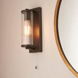 Dark Bronze Bathroom Wall Light & Ribbed Cylinder Glass Shade Ip44 Rated Fitting - thumbnail 3