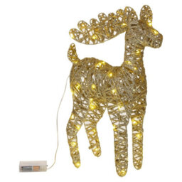 Urbn-Living Urbnliving 37Cm Led Light Up Reindeer Gold Glitter Plastic Rattan Wire Frame Christmas Home Decorations
