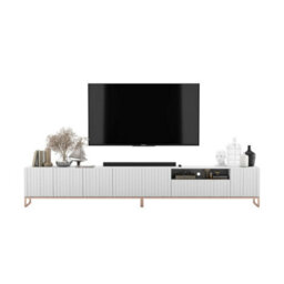 Heze Furniture Elpis Glamour Tv Cabinet Media Unit Extra Long 300 Cm - White Matt / Copper Frame