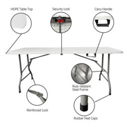 Alivio 6Ft Folding Table, Heavy Duty Trestle Table For Camping, Picnic & Garden Party, 180 X 70 X 74Cm, White - thumbnail 8