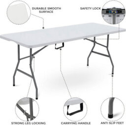 Alivio 6Ft Folding Table, Heavy Duty Trestle Table For Camping, Picnic & Garden Party, 180 X 70 X 74Cm, White - thumbnail 2