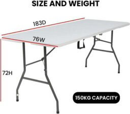 Alivio 6Ft Folding Table, Heavy Duty Trestle Table For Camping, Picnic & Garden Party, 180 X 70 X 74Cm, White - thumbnail 5