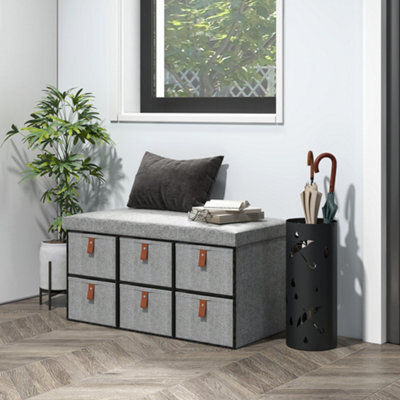Homcom Shoe Bench With Seat, Shoe Storage Bench With Fabric Drawers Light Grey - image 1
