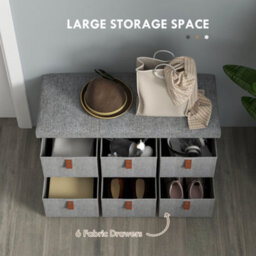 Homcom Shoe Bench With Seat, Shoe Storage Bench With Fabric Drawers Light Grey - thumbnail 5