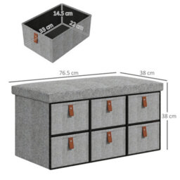 Homcom Shoe Bench With Seat, Shoe Storage Bench With Fabric Drawers Light Grey - thumbnail 3