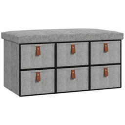 Homcom Shoe Bench With Seat, Shoe Storage Bench With Fabric Drawers Light Grey - thumbnail 2